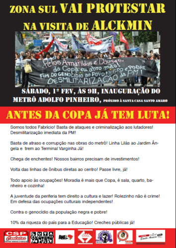 Zona Sul vai protestar na visita de Alckmin