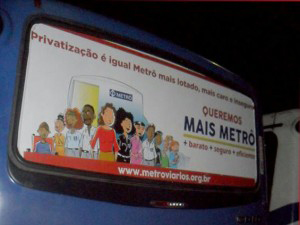 Banner da Campanha Contra a Privatização em ônibus