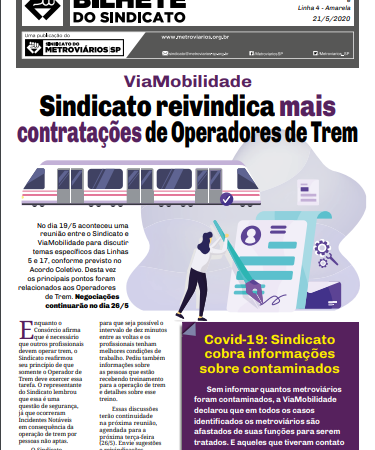 Bilhete ViaMobilidade e ViaQuatro – 21/05/2020